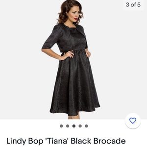 🖤 Lindy Bop Tiana Twinset Brocade Off-Shoulder Swing Dress with Bows & Jacket